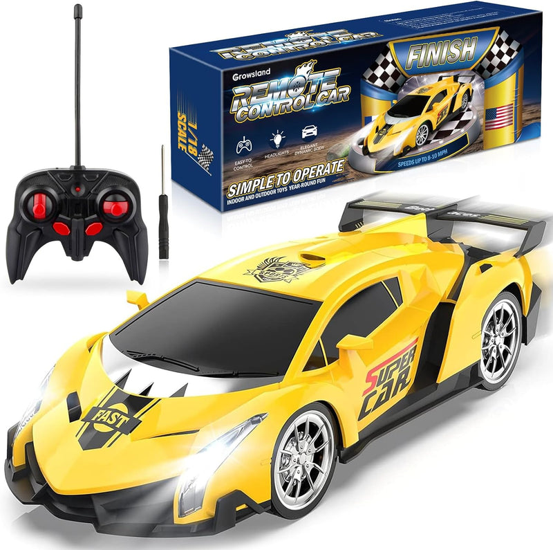 Growsland 2023 Remote Control Car, RC Cars for Kids 1:18 Electric Toy Car Hobby Racing Car Toys with Lights & Controller, Christmas Birthday Gift for 3 4 5 6 7 8 9 Year Old Boys Girls