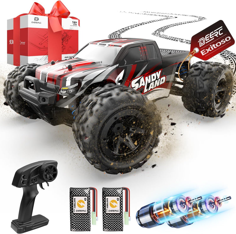 DEERC 1:14 Fast RC Cars with Colorful Led Lights,40KM/H High Speed Shark Remote Control Car,4X4 All Terrains RC Monster Truck,Waterproof Off-Road with 2 Batteries Level Indicator for Adults Boys