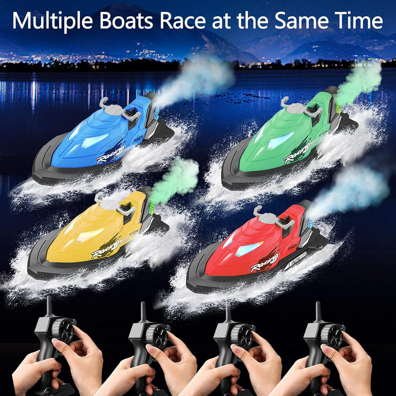 IOKUKI RC Boats for Kids & Adults with Simulated Smoke, 2.4G Remote Control Boat for Pools & Lakes with Rechargeable Toy Boat Battery/Dual Motors/Low Power Prompt/Waterproof - Red