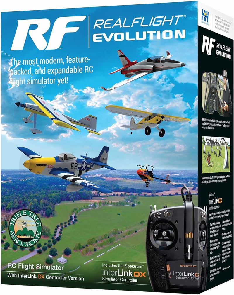 RealFlight Evolution RC Flight Simulator Software with Interlink DX Controller Included RFL2000 Air/Heli Simulators Compatible with VR headsets Online Multiplayer Options