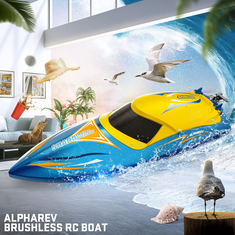 ALPHAREV Brushless RC Boats for Adults - R608 30+ MPH Fast Remote Control Boat for Pools & Lakes, 2.4GHz RC Speed Boat with Replaceable Accessories, Summer Water Toys Birthday Gifts for Boys Kids