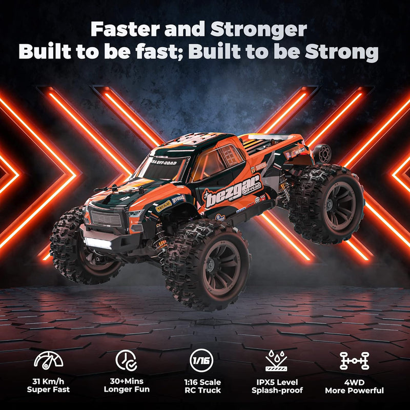 1:16 Scale 4X4 RC Trucks by BEZGAR - All Terrain, Waterproof, High Speed Electric Remote Control Cars with Upgrade Chassis and Two Batteries