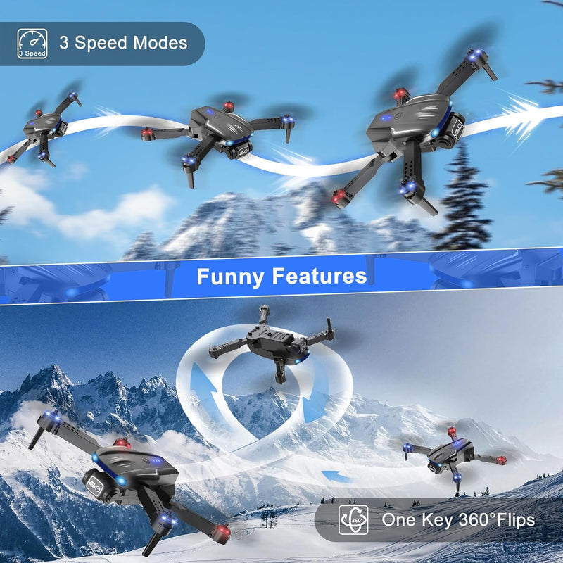 Drone with Camera 1080P HD, FPV Mini Drones for Kids Adults with 2 Batteries, Toys Gifts for Kids Beginners with One Key Take Off/Landing, Altitude Hold, 90°Adjustable Lens, 360 Flips