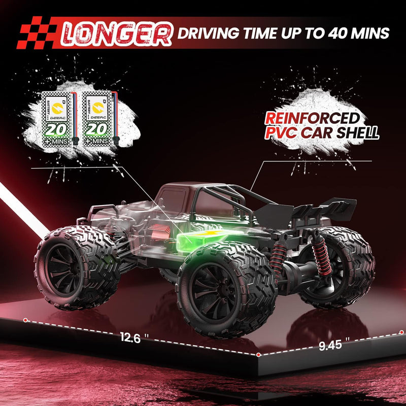 DEERC 9500E 1:16 Scale All Terrain RC Car, 4x4 High Speed 40 KPH RC Truck, 2.4Ghz Remote Control Truck with 2 Batteries, Off-Road Monster Truck for Adults Kids