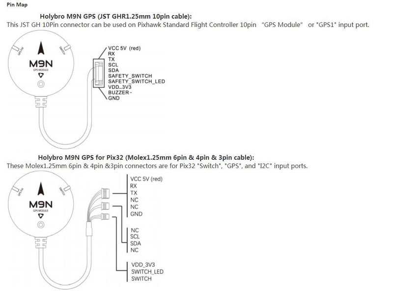 Holybro M9N GPS Module for Pixhawk / Pix32 / F3 F4 F7 Flight Controller w/ GHR1.25mm 10Pin / 6Pin / Molex1.25mm Plug for RC Drone Multirotor Multicopter