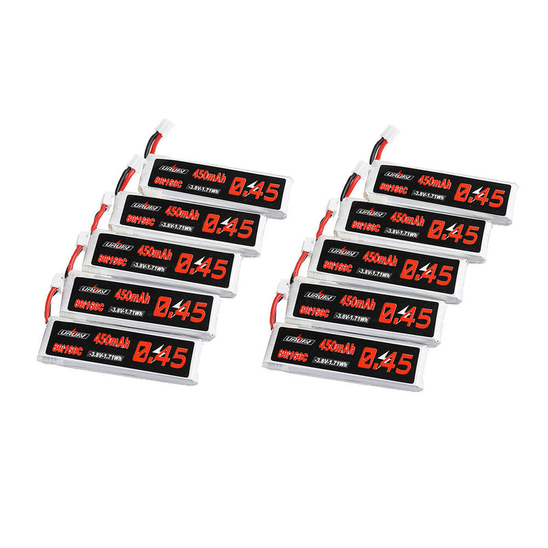 10Pcs URUAV 3.8V 450mAh 80C/160C 1S Lipo Battery PH2.0 Plug for EMAX Tinyhawk II 75mm Tiny7 Happymodel Snapper7