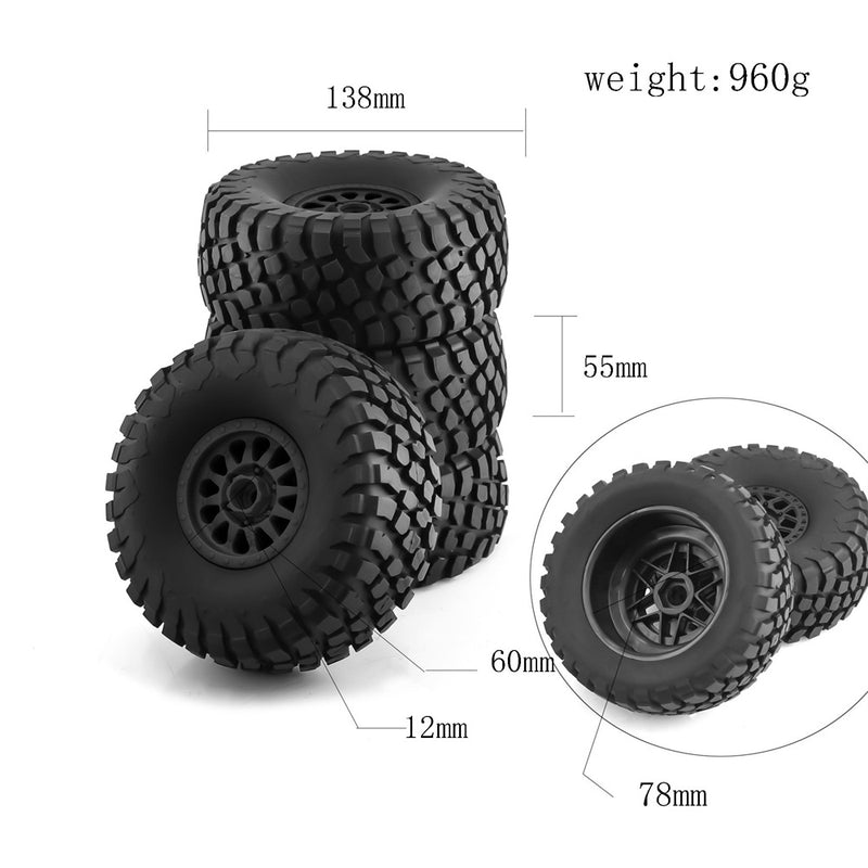 4PCS 17mm Hex RC Wheel and Tire Set 138mm Desert Truck Tires Fit for 1/7 1/8 Short Course Truck ARRMA Mojave YK4072 DF7 RC Car Parts