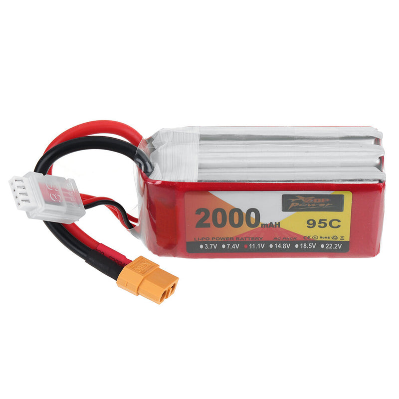 ZOP POWER 11.1V 2000mAh 95C 3S LiPo Battery XT60 Plug With T Adapter Plug for RC Drone
