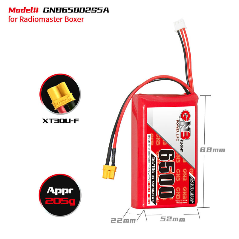 Gaoneng 7.4V 6500mAh 5C 2S LiPo Battery XT30 Plug for Radiomaster Boxer Transmitter