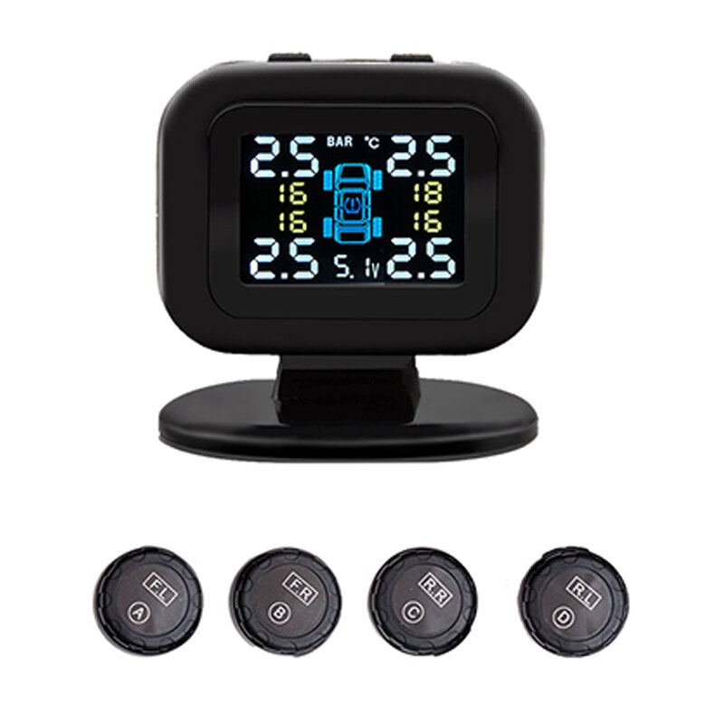 Car Tire Pressure Monitoring System USB Tire Pressure Monitor Detector with 4 External Sensors Alarm Function USB Port
