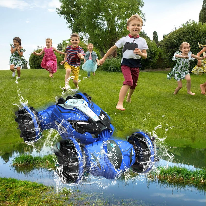 Amphibious Remote Control Car RC Boat-4WD Gesture RC Stunt Car 2.4 GHz Transforms Waterproof Vehicle Toys for 5-12 Year Old Boys,All Terrain Summer Beach Pool Toys for Kids Ages 8-13-Gifts for Boys