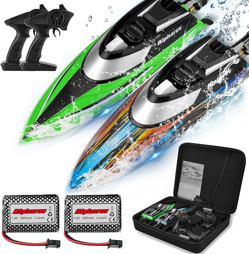 ALPHAREV RC Boat with Case R308MINI 2 Packs 20+ MPH Remote Control Boat for Pools and Lakes, 2.4 GHZ RC Boats for Adults and Kids