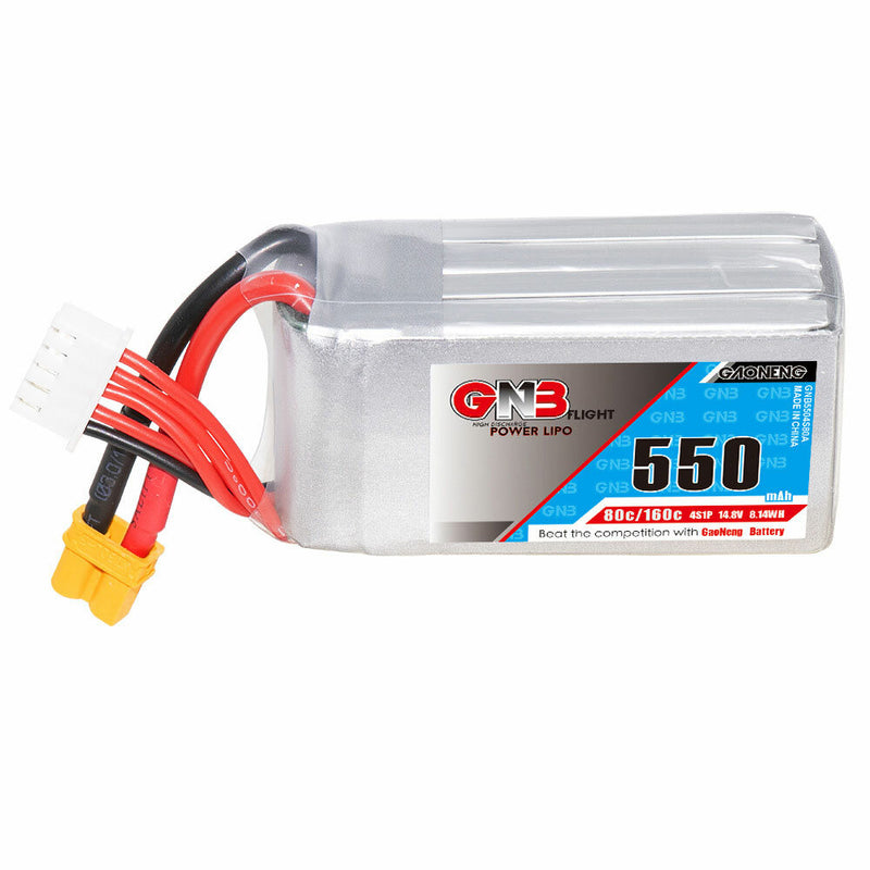 Gaoneng GNB 14.8V 550mAh 80C/160C 4S LiPo Battery XT30 Plug for RC FPV Racing Drone