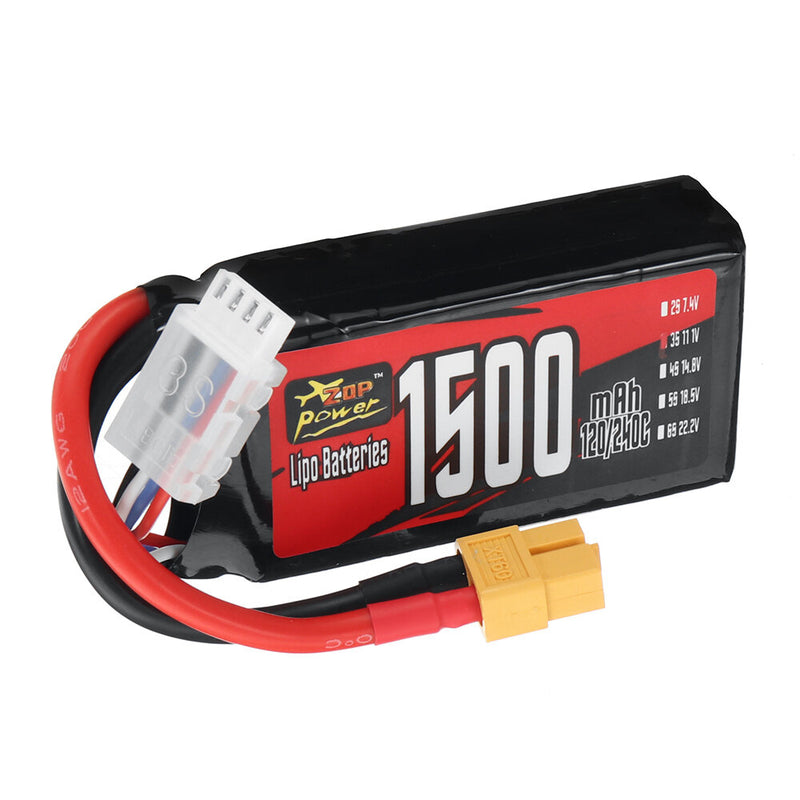 ZOP Power 3S 11.1V 1500mAh 120/240C 16.65Wh LiPo Battery XT60 Plug for RC Drone FPV Racing Quadcopter Helicopter Airplane