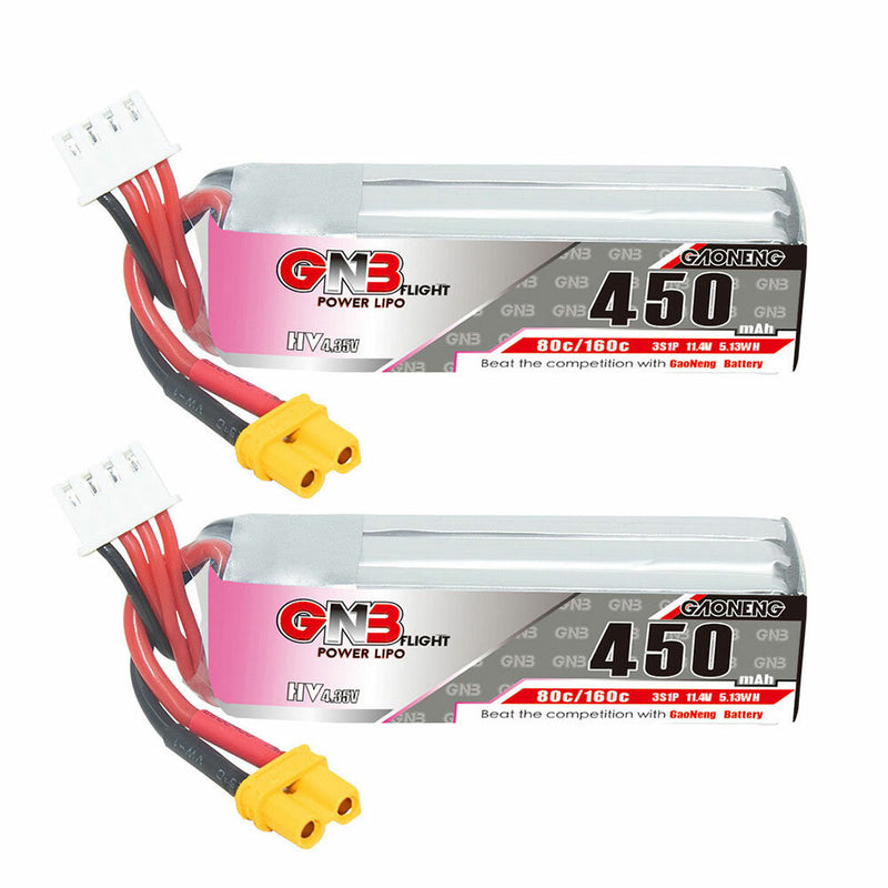 Gaoneng GNB 11.4V 450mAh 80C 3S HV LiPo Battery XT30 Plug for RC Drone