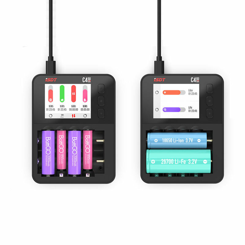 ISDT C4 EVO 36W 8A 6 Channels Smart Battery Charger With USB Output For 18650 26650 26700 AA AAA Battery