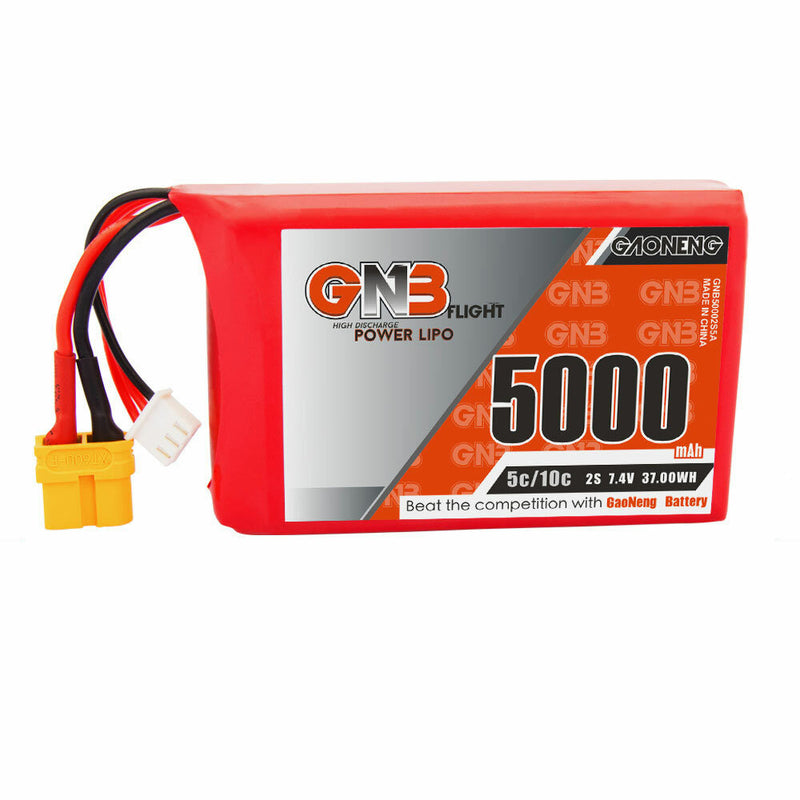 Gaoneng 7.4V 5000mAh 5C 2S LiPo Battery XT60 Plug for Radiomaster TX16S Transmitter