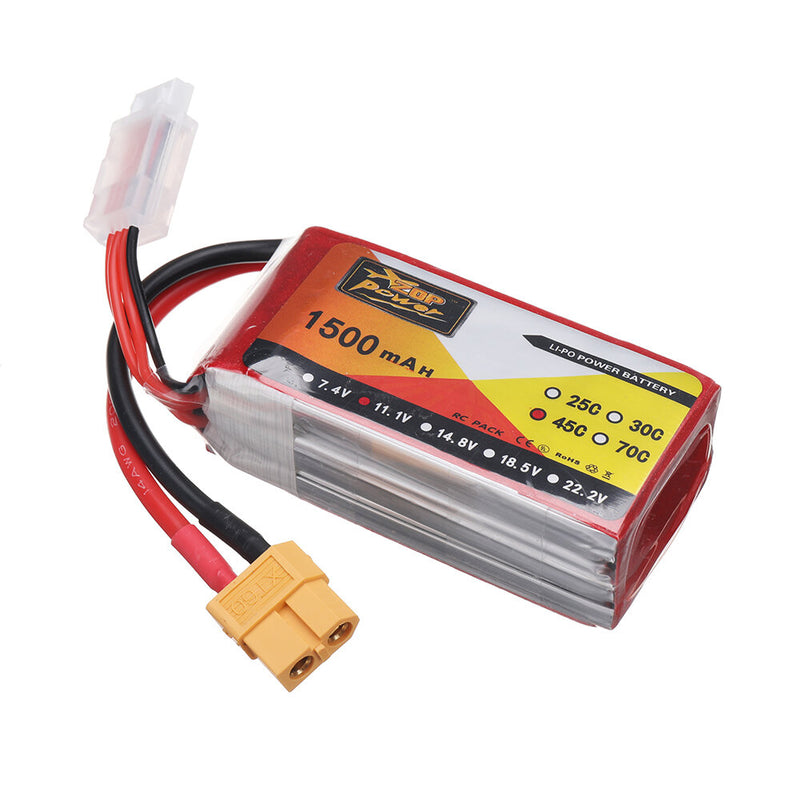 ZOP POWER 11.1V 1500mAh 45C 3S LiPo Battery XT60 Plug for RC Drone