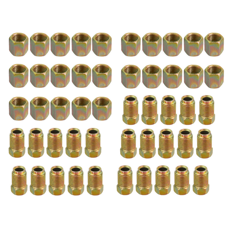 25x Male+25x Female M10 Copper Brake Pipe Fittings Metric Nuts For 3/16" Tube