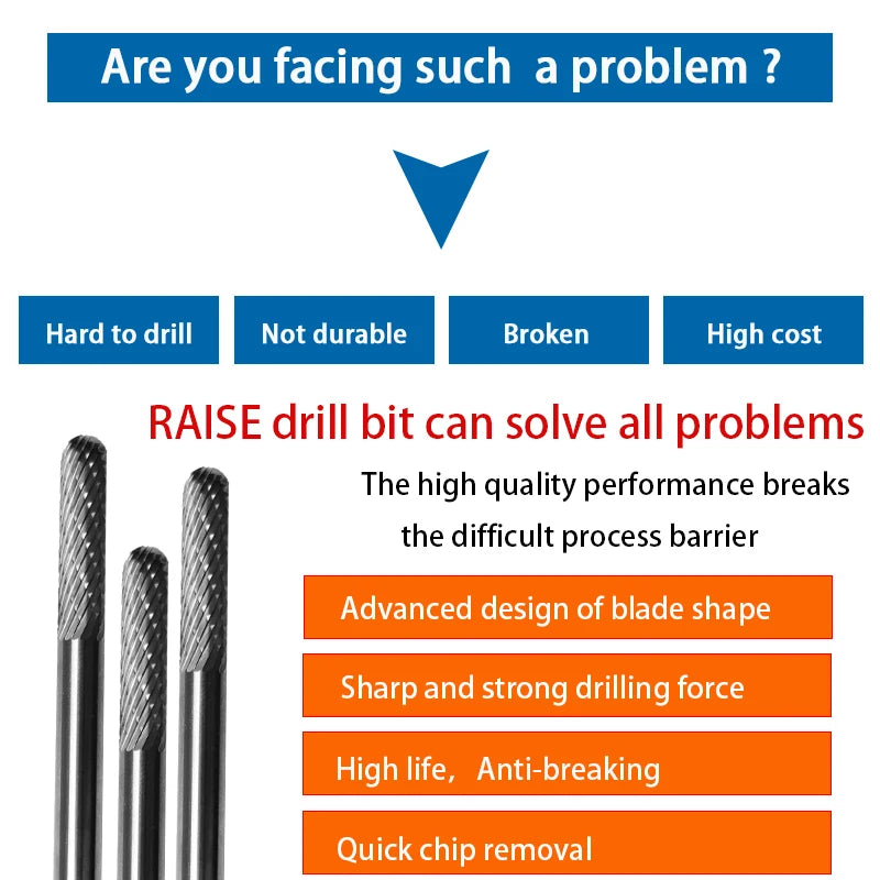 RAISE Carbide Burr Die Grinder Drill Cutter For Lock KESO ASSA ABLOY Medeco Cylinder Breaker Locksmith Tool to Open Door Locks