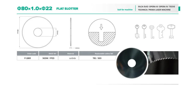 Raise carbide 80x22x1.0mm side milling cutter SG3W carbide face milling cutter for SILCA OPERA TARGA 2000 Key cutting machine
