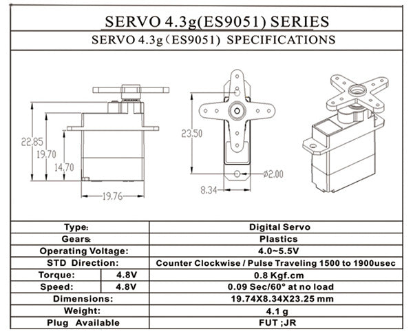 6PCS Emax ES9051 4.3g Digital Mini Servo For RC Model