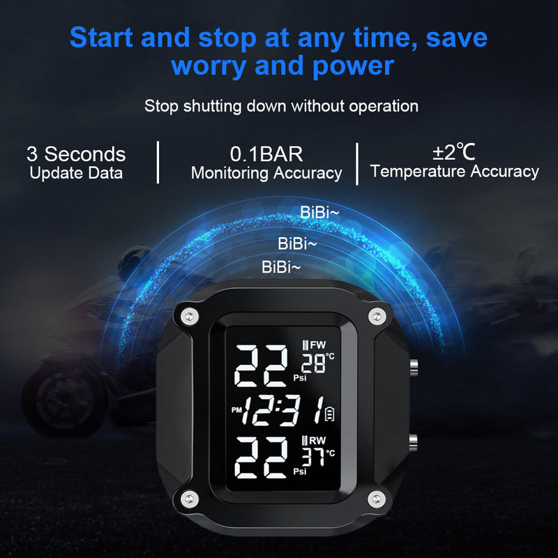 Extractme Wireless TPMS Motorcycle Tyre Temperature Alarm Sensor USB Charging LCD Display Tire Pressure Monitoring System
