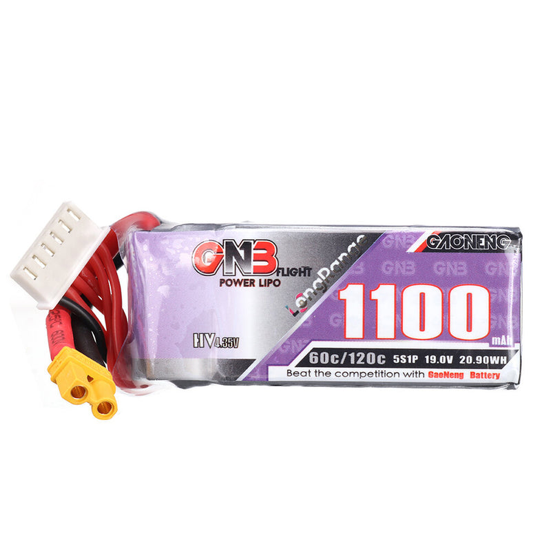 Gaoneng GNB 19V 1100mAh 60C 5S HV LiPo Battery XT30/XT60 Plug for FPV Racing Drone