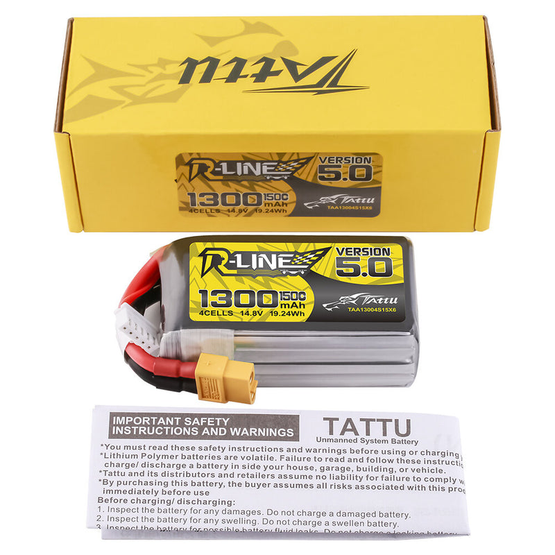 TATTU R-LINE V5.0 14.8V 1300mAh 150C 4S1P LiPo Battery XT60 Plug for RC Drone