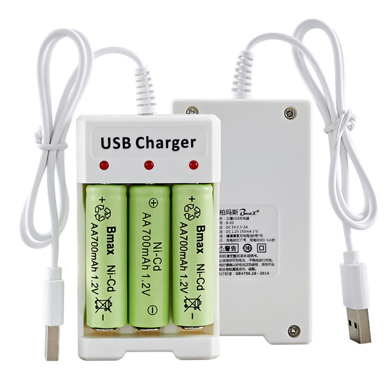 3-slot AA / AAA USB Battery Charger DC 5V-12V Input 1.2V 250mAh 1X3 Output