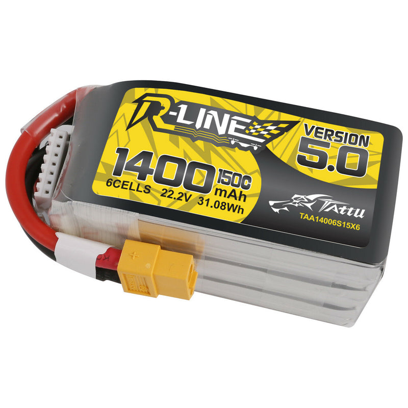 TATTU R-Line Version 5.0 22.2V 1400mAh 150C 6S LiPo Battery XT60 Plug for SpeedyBee Master 5 V2 iFlight Nazgul5 V3 HD RC Drone FPV Racing