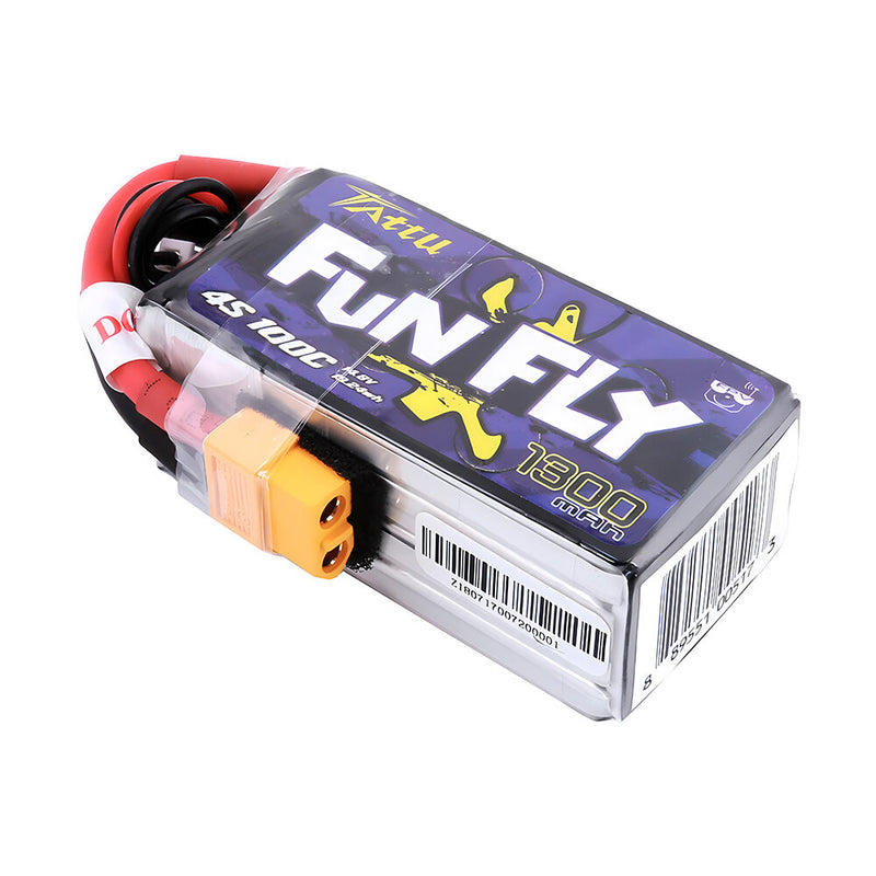 TATTU FUNFLY 4S 14.8V 1300mAh 100C 4S1P LiPo Battery XT60 Plug for Eachine Wizard X220S FPV Racer RC Drone