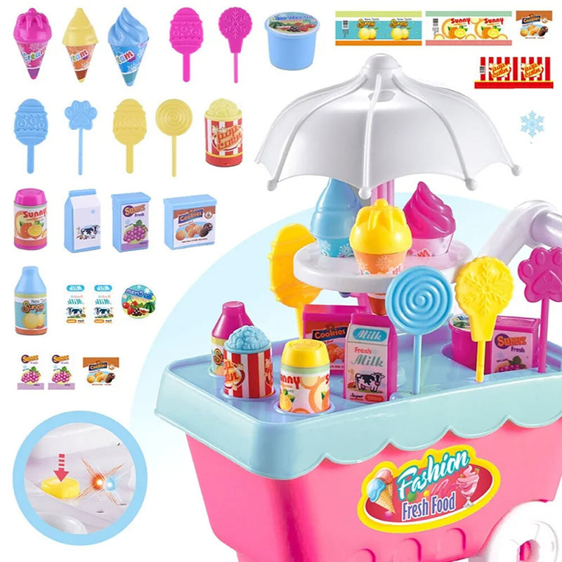 Mini Children's Ice Cream Cart Kids Trolley Candy Family Toys 14 Sets DIY Ornaments Girls Mini Shopping Cart
