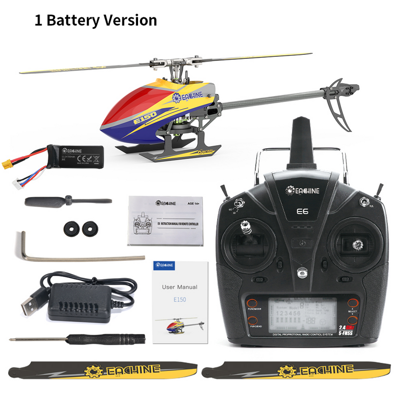 Eachine E150 2.4G 6CH 6-Axis Gyro 3D6G Dual Brushless Direct Drive Motor Flybarless RC Helicopter RTF