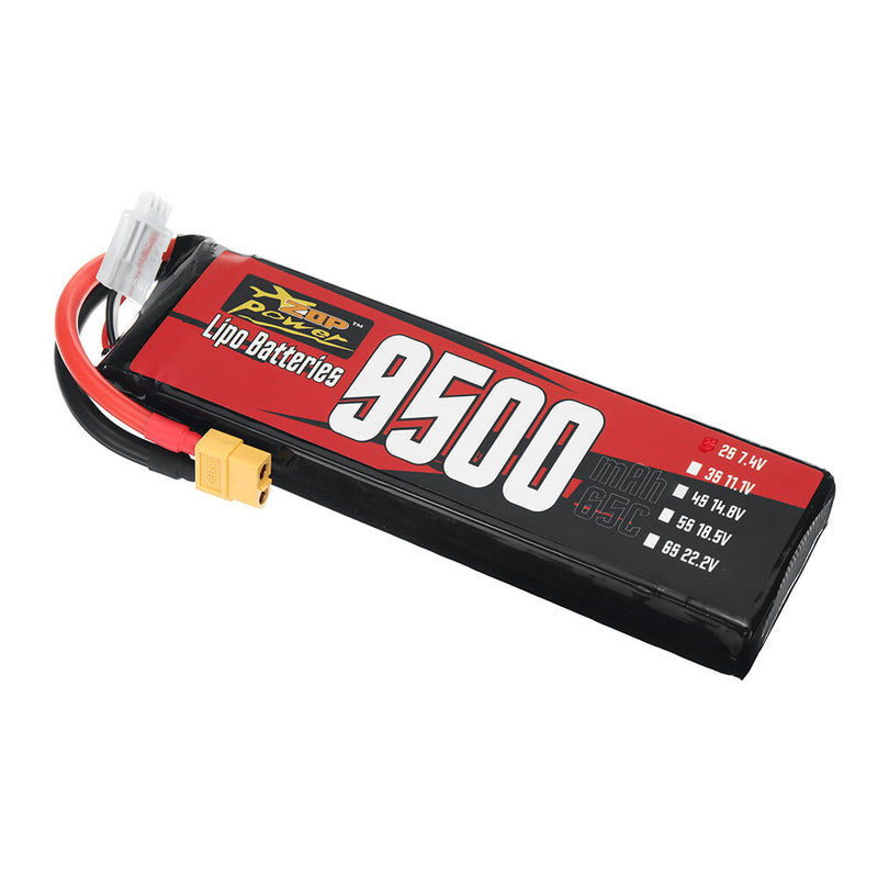 ZOP Power 2S 7.4V 9500mAh 65C 70.3Wh LiPo Battery XT60 Plug Comes with T Plug Connector for RC Car