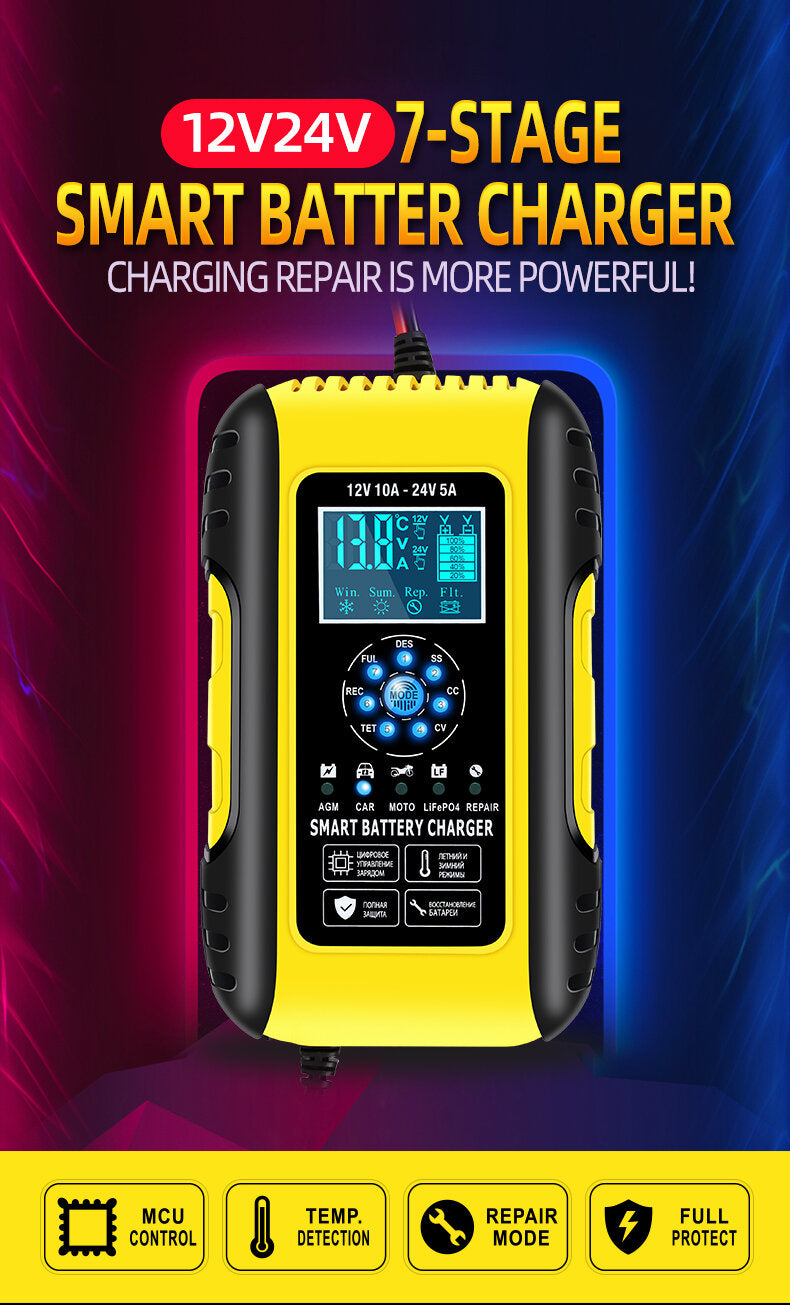 7-Stage Fully Automatic Smart Battery Charger For 12V/24V 6-180AH Start-Stop/Lead-acid Battery