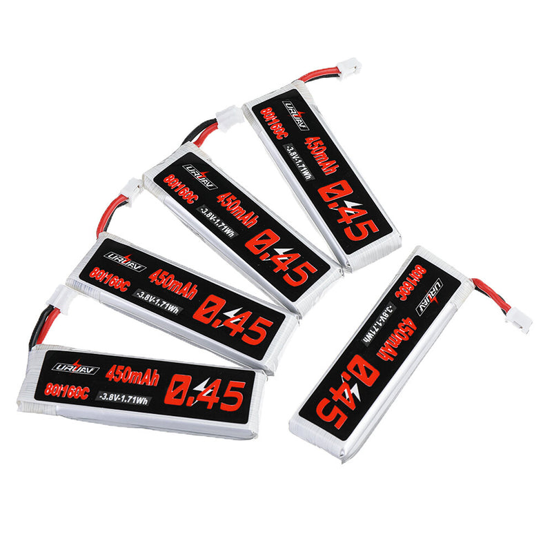 5Pcs URUAV 3.8V 450mAh 80C/160C 1S Lipo Battery PH2.0 Plug for Happymodel Crux3 EMAX EZ Tinyhawk II 75mm Tiny7 Happymodel Snapper7