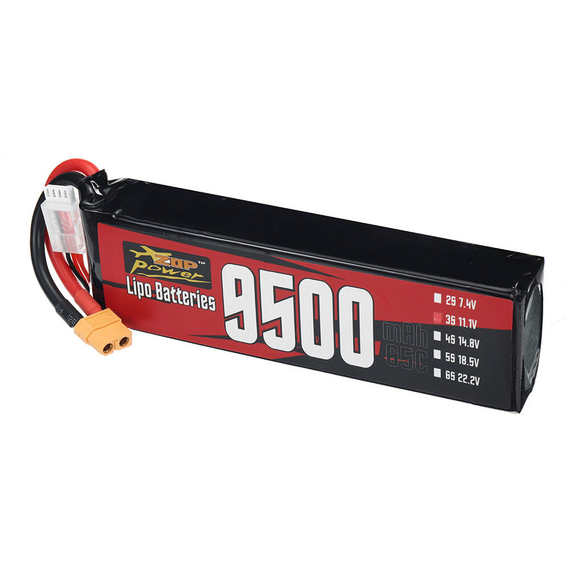 ZOP Power 3S 11.1V 9500mAh 65C 105.45Wh LiPo Battery XT60 Plug for RC Car