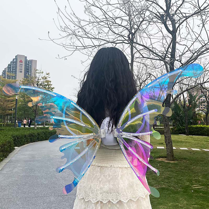 DIY Assembly Elf Electrical Butterfly Wings Electrical Moving Fairy Wings Butterfly Wings for Girl Glowing Shiny Transparent Princess Wings for Birthday, Wedding and Christmas Dress Up