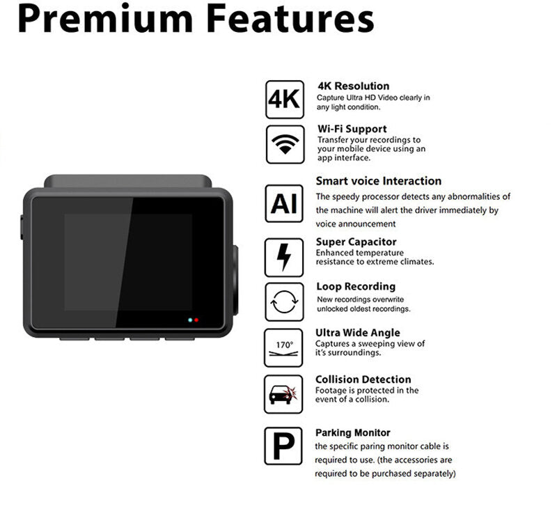 M700 2Lens Dash Camera Car DVR Cameras Mini Hidden Video Recorder Front and Rear View Vehicle Recording 4K WIFI