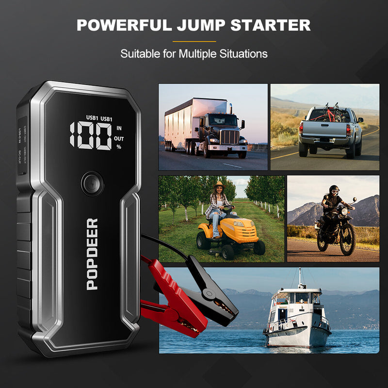 POPDEER PD-J01 2500A 20000mAh Portable Car Jump Starter Powerbank Emergency Start Power Supply with LED Flashlight