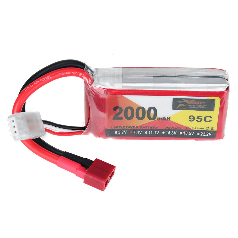 ZOP Power 7.4V 2000mAh 95C 2S LiPo Battery T Deans Plug for HSP RGT 18000 RC Car