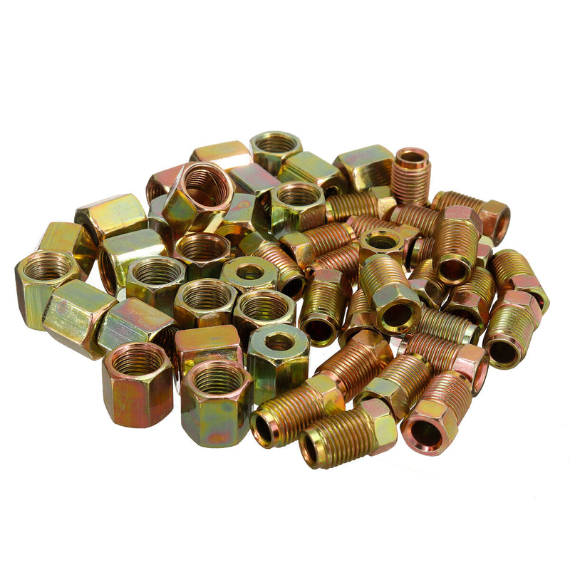 25x Male+25x Female M10 Copper Brake Pipe Fittings Metric Nuts For 3/16" Tube