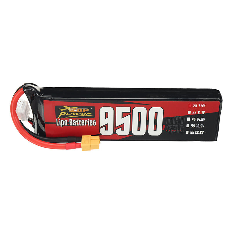 ZOP Power 2S 7.4V 9500mAh 65C 70.3Wh LiPo Battery XT60 Plug Comes with T Plug Connector for RC Car