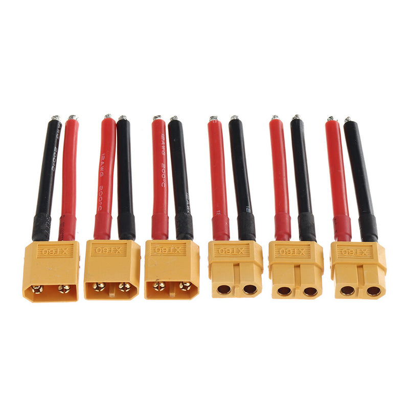 3Pairs XT60 Male Plug 12AWG 5cm Silicone Cable Wire