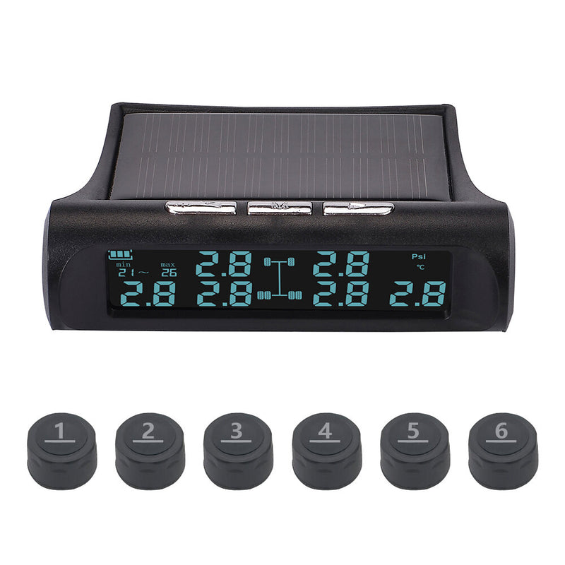 Solar Power Wireless Tire Pressure Monitoring System 6-Wheel External TPMS Tire Detector for Truck Bus Lorry