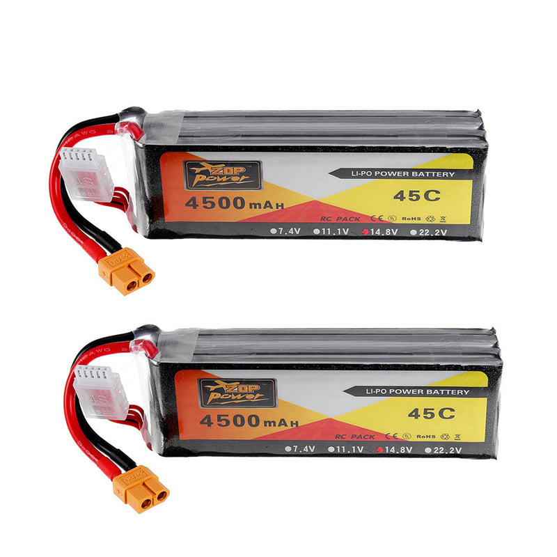 2Pcs ZOP Power 14.8V 4500mAh 4S 45C Lipo Battery XT60 Plug For RC Car Boat Quadcopter