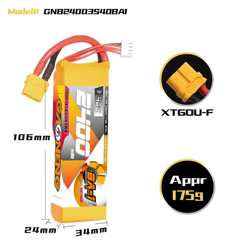 Gaoneng GNB 11.1V 2400mAh 40C 3S LiPo Battery T Plug / XT60 Plug for 1/12 1/14 1/16 RC Car 180-330mm Brushless Drone RC Airplane Helicopter