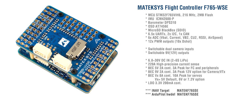 Matek Systems F765-WSE STM32F765VIh6 Flight Controller Built-in OSD for RC Airplane Fixed Wing