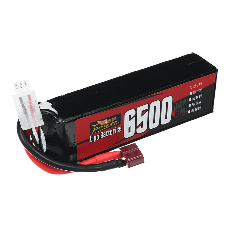 ZOP Power 2S 7.4V 6500mAh 30C 48.1Wh LiPo Battery T Plug for RC Car